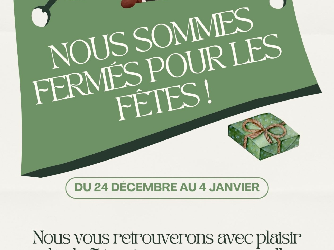 Beige Vert Minimaliste Moderne Fermeture Noël Affiche