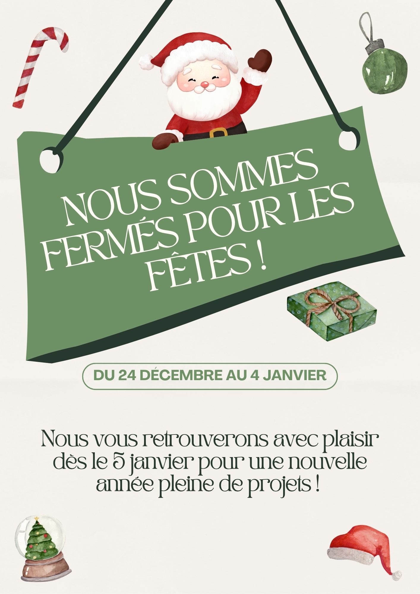 Beige Vert Minimaliste Moderne Fermeture Noël Affiche
